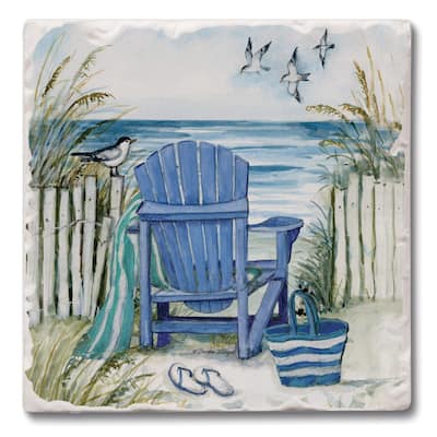 Counterart Absorbent Stone Coasters - By The Sea Chairs - Set of 4 - 4x4x1.267