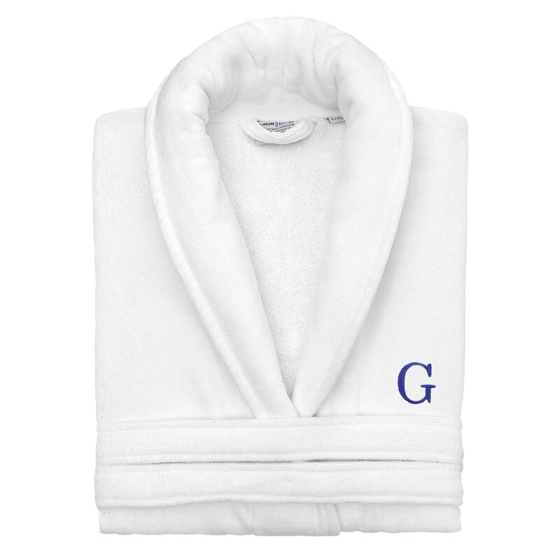 Authentic Hotel and Spa 100% Turkish Cotton Personalized Unisex Anovia Velour Bathrobe - Navy Block Font - Small/Medium - G