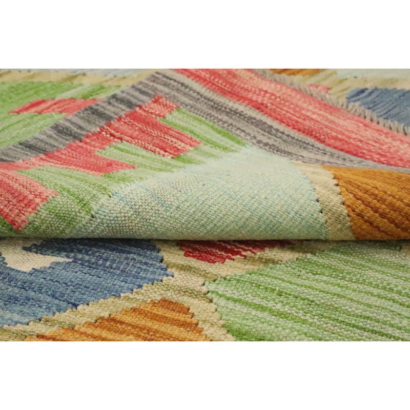 Hand Woven Oriental 100% Wool Carpet Southwestern Tribal Multi-Colored Kilim Area Rug - 9' 8'' X 8' 4''