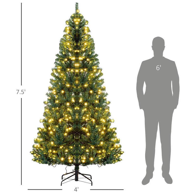 7.5ft Pre-Lit Christmas Tree with 500 LED Lights and Full Branch Tips for Holiday Decor