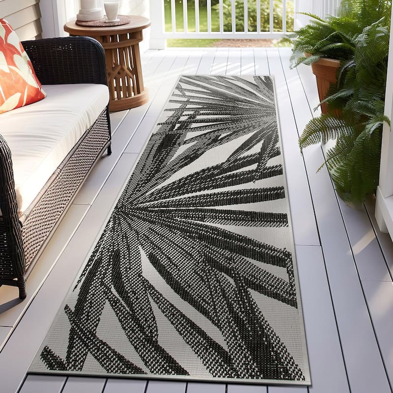 World Rug Gallery Tropical Nature Inspired Indoor/Outdoor Area Rug - 2' x 7' Runner - Black