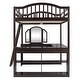 preview thumbnail 12 of 16, Full Size Solid Wood Loft Bed with U-shaped Desk & Storage Compartments, Space Saving Bedframe with Tri-fold Mirror, Espresso