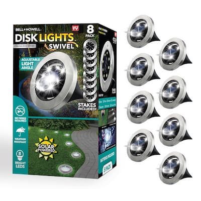 Bell + Howell LED Swivel Solar Powered Disk Lights with Auto On/Off, 8 Pack - Grey