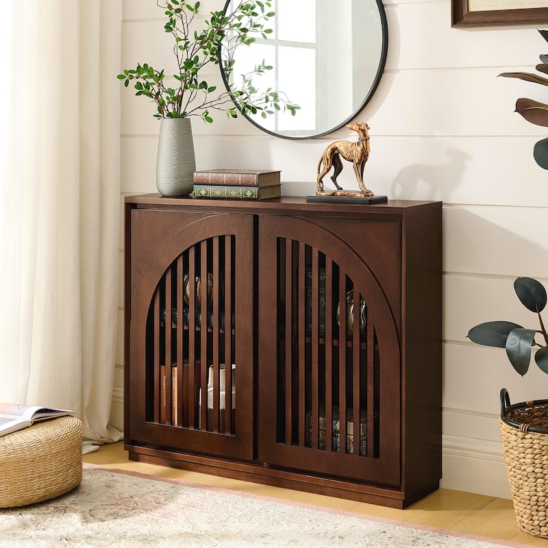Mid Century Modern Fluted Sideboard Cabinet with 2 Outlet Holes, Buffet Cabinet with Storage