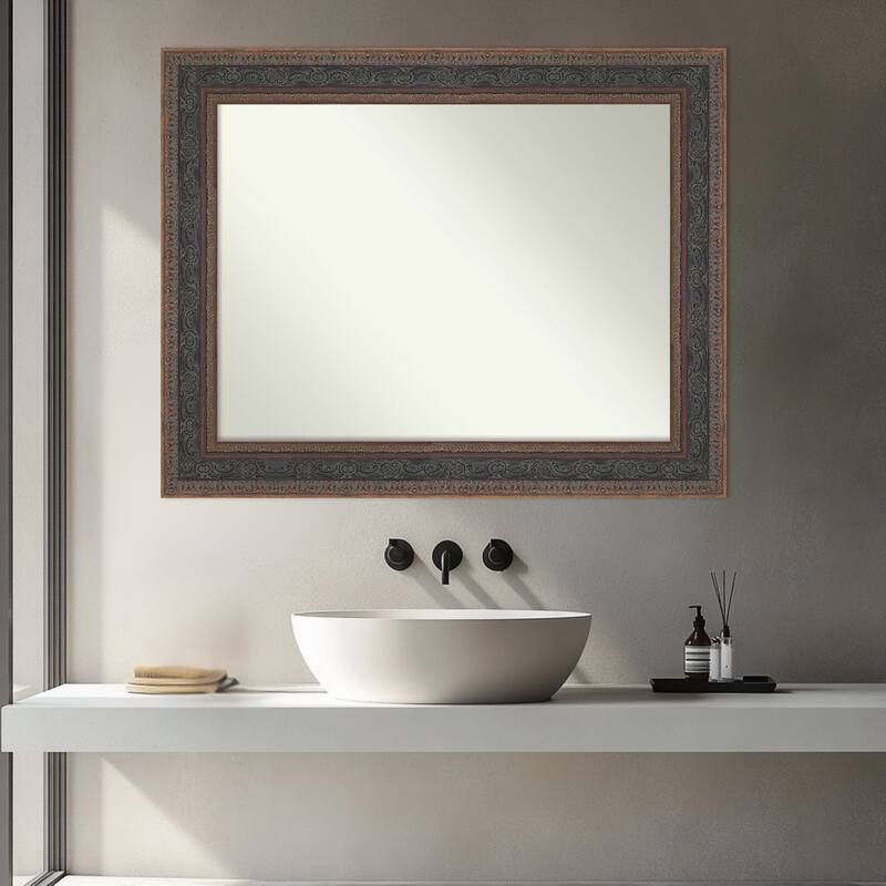 Attic Aged Non-Beveled Wood Framed Bathroom Vanity Wall Mirror