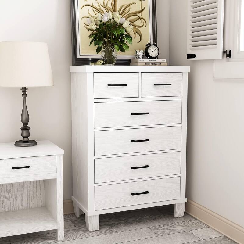 Dresser for Bedroom with 6 Drawers, 45" Tall White Chests of Drawers with Storage, Large Drawer Dresser for Closet