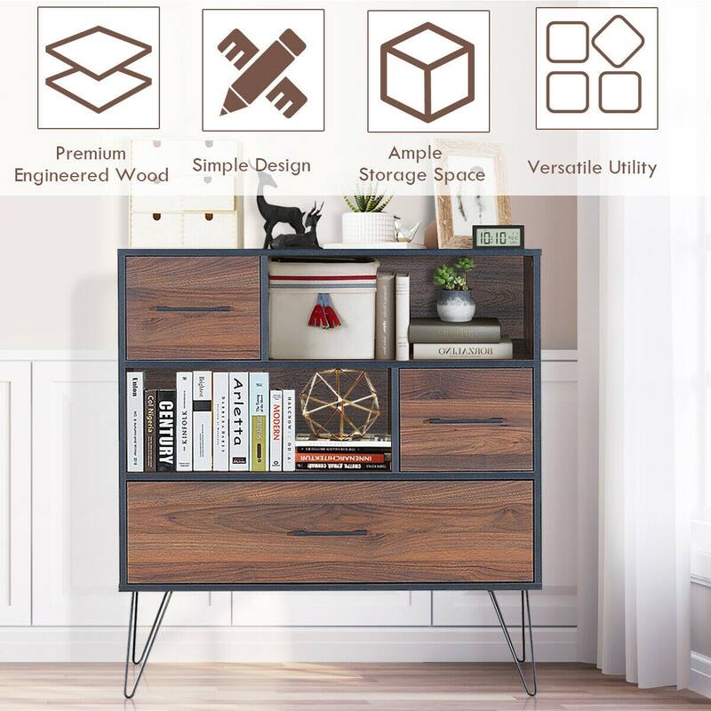 Multipurpose Sideboard Storage Cabinet with Metal Leg & Drawers - 35.5" x 15.5" x 40" (L x W x H)