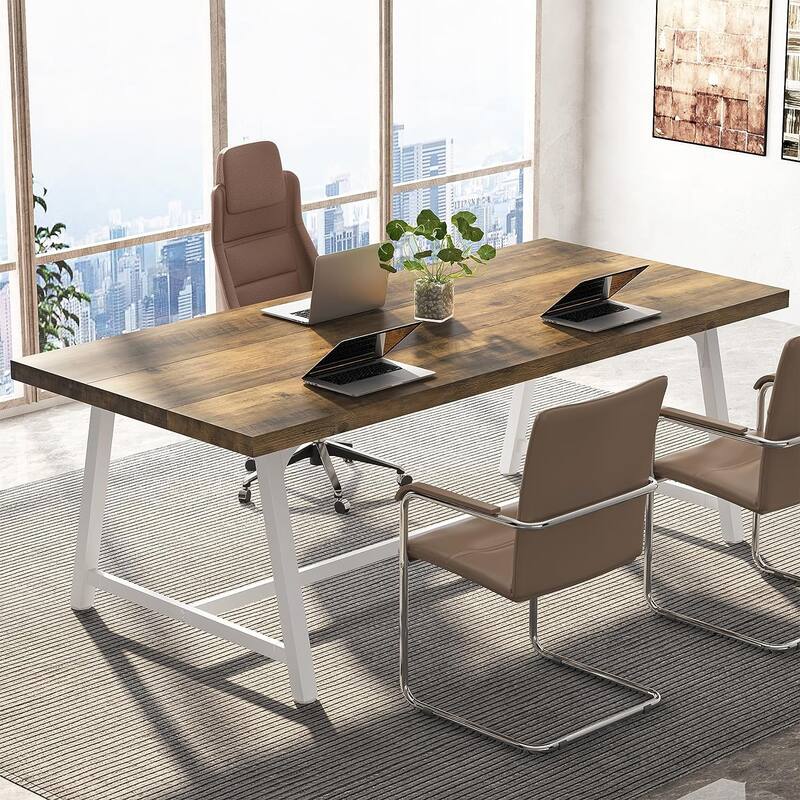 6FT Rectangle Conference Table, 70.87" Meeting Table for 6-8 People - Light Brown