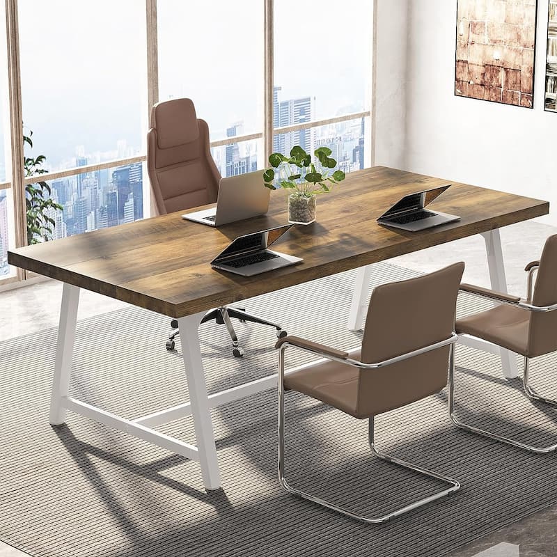 6FT Rectangle Conference Table, 70.9L Meeting Table for 6 People - Natural