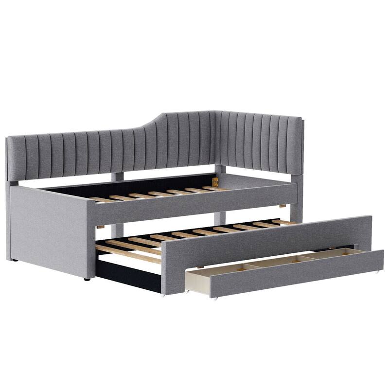 Twin Size Upholstered Daybed with Trundle and Three Drawers
