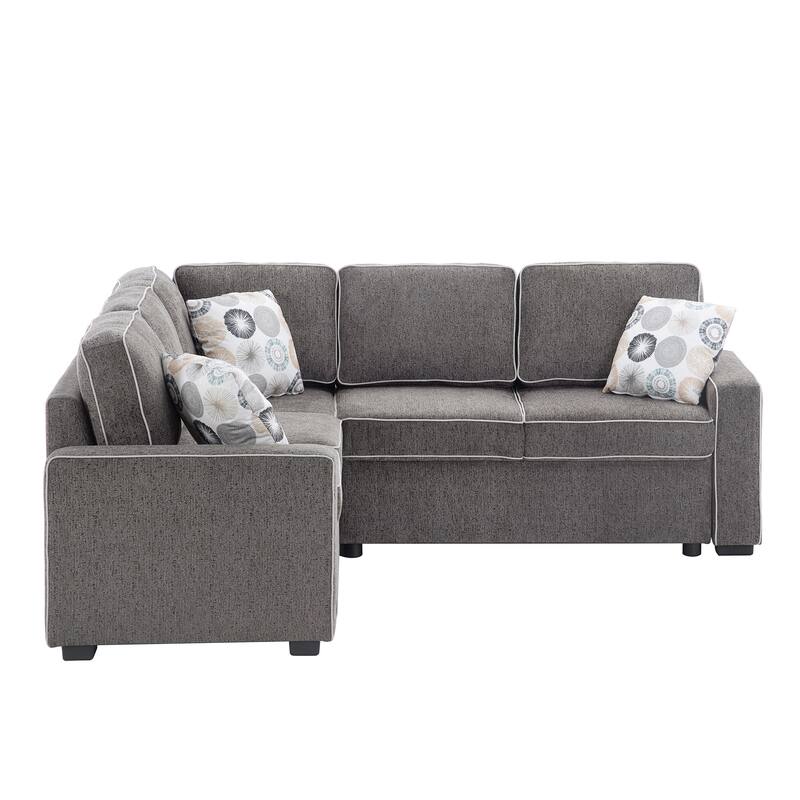 L-Shaped Pull Out Sofa Bed Modern Convertible Sleeper Sofa with 2 USB ports, 2 Power Sockets and 3 Pillows