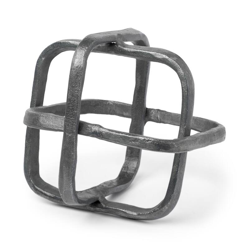 Metal Cube Shaped Link Sculpture - 9" W x 9" D x 9" H - Grey