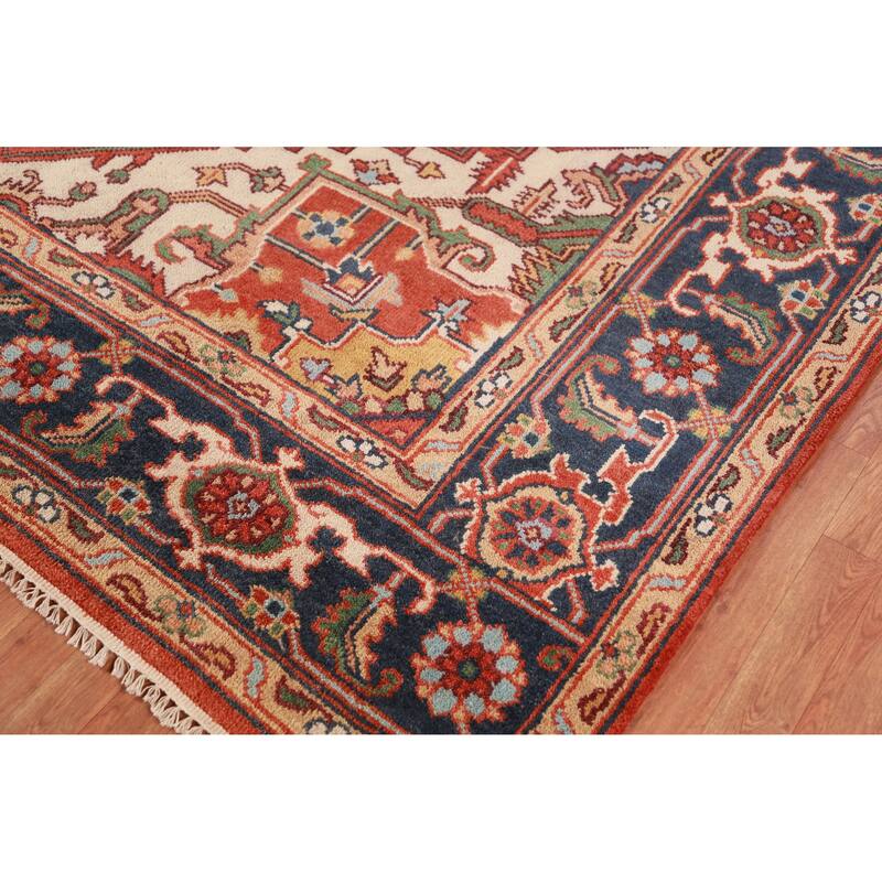 Orange Heriz Serapi Oriental Area Rug Handmade Wool Carpet - 8'11" x 12'1"