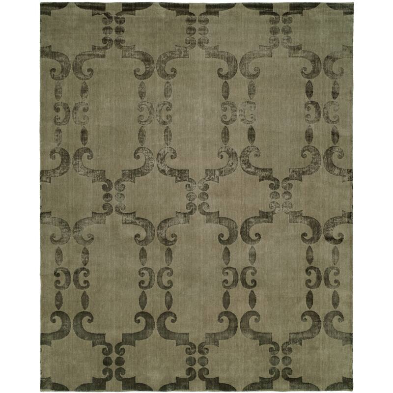 Modern Grey Hand-Knotted Wool & Viscose Area Rug - 2' x 3' - Grey
