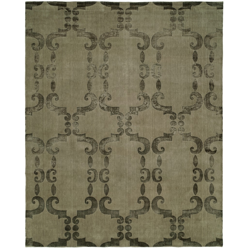 Modern Grey Hand-Knotted Wool & Viscose Area Rug