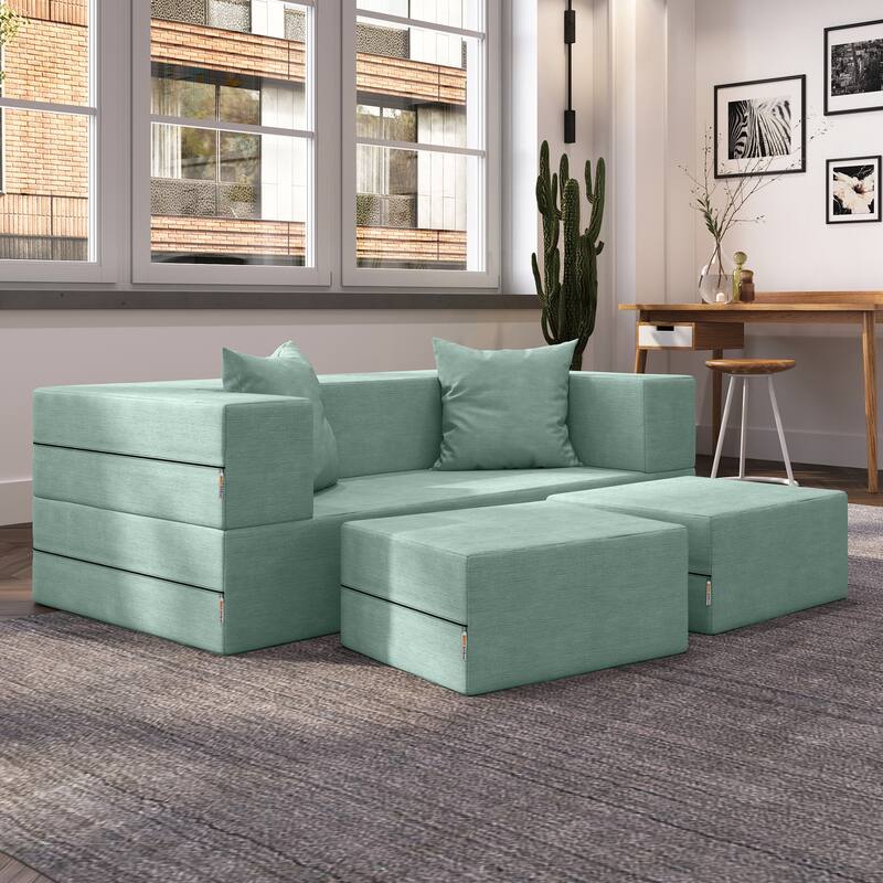 Jaxx Zipline Convertible Queen-size Sleeper Loveseat and Ottoman Set - Caribbean