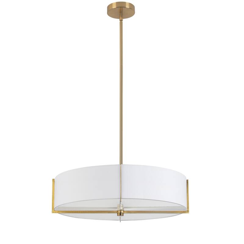 4 Light Pendant Light - Nordic Modern Farmhouse Ceiling Fixture - Aged Brass & White Shade - 20.75