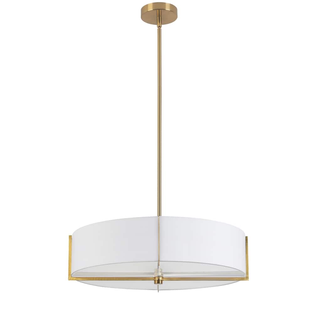 4 Light Pendant Light - Nordic Modern Farmhouse Ceiling Fixture - Aged Brass & White Shade - 20.75
