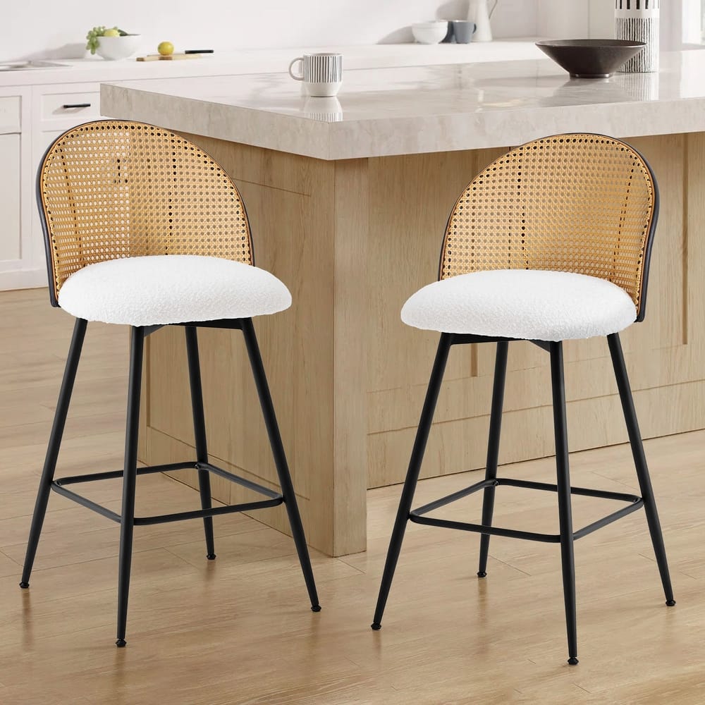 26-Inch Swivel Counter Height Bar Stools with Rattan Back - 36"H x 18.5"W x 19.7"D