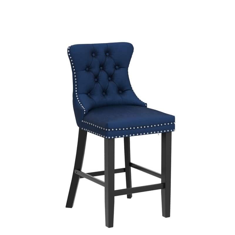 Wing Back Velvet Tufted Nailhead Barstools(Set of 4)