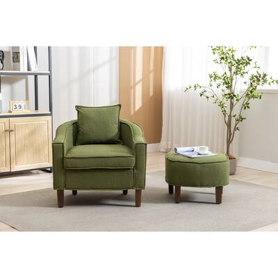 Livingroom Accent Chair Round Barrel Chair with Ottoman, Olive