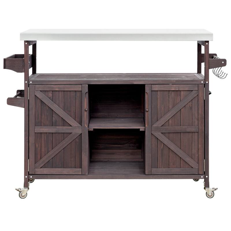 50.25'' Rubber Wood Kitchen Island with Spice Rack , Towel Rack, and Rolling Wheels - 50.25'' x 18.5'' x 36.25''