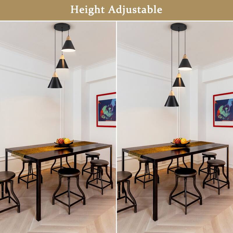 3-Light 9.4"W Metal Wood Island Pendant Lights for Kitchen Living Room