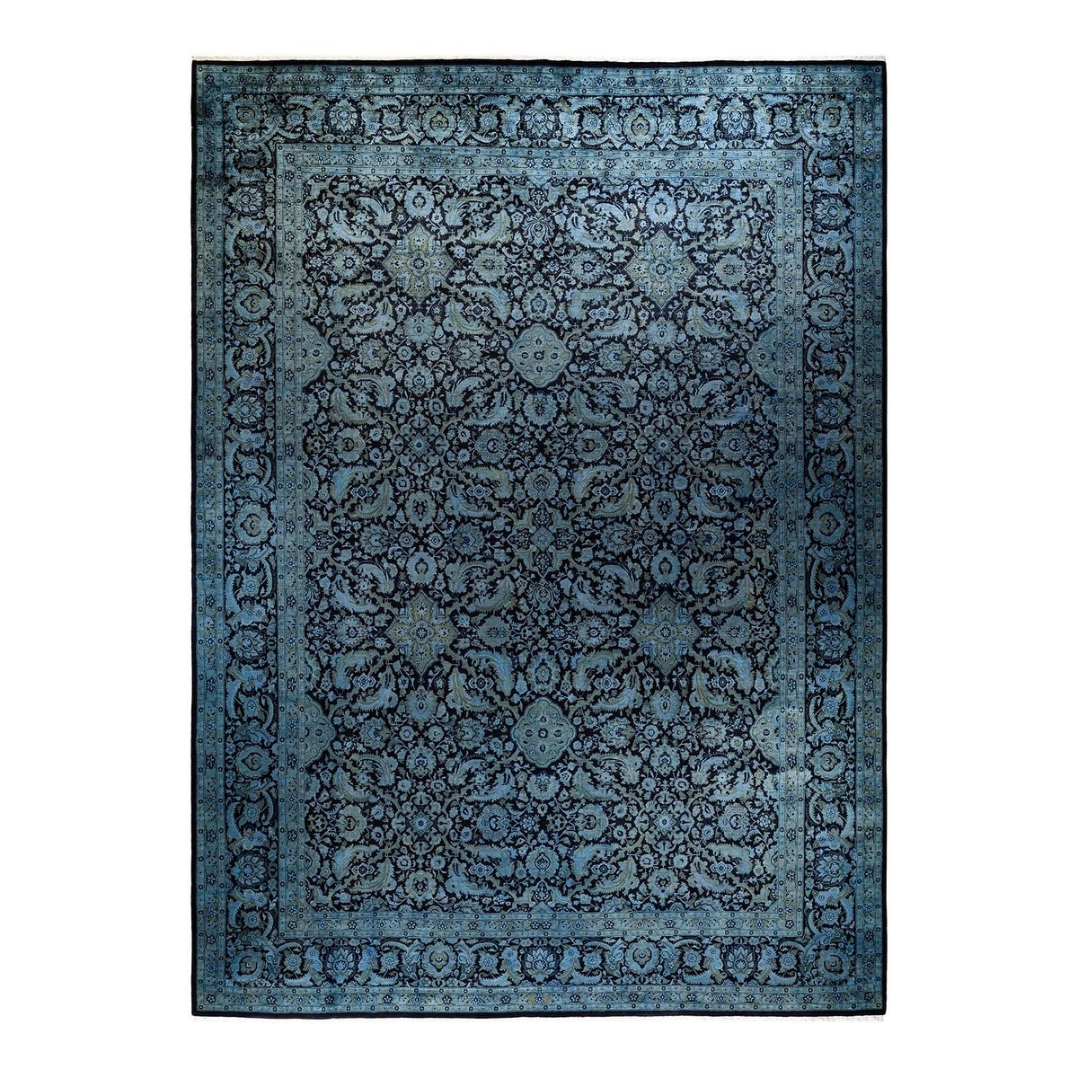 Overton Hand Knotted Wool Vintage Inspired Modern Contemporary Overdyed Black Area Rug - 10' 0" x 13' 10"