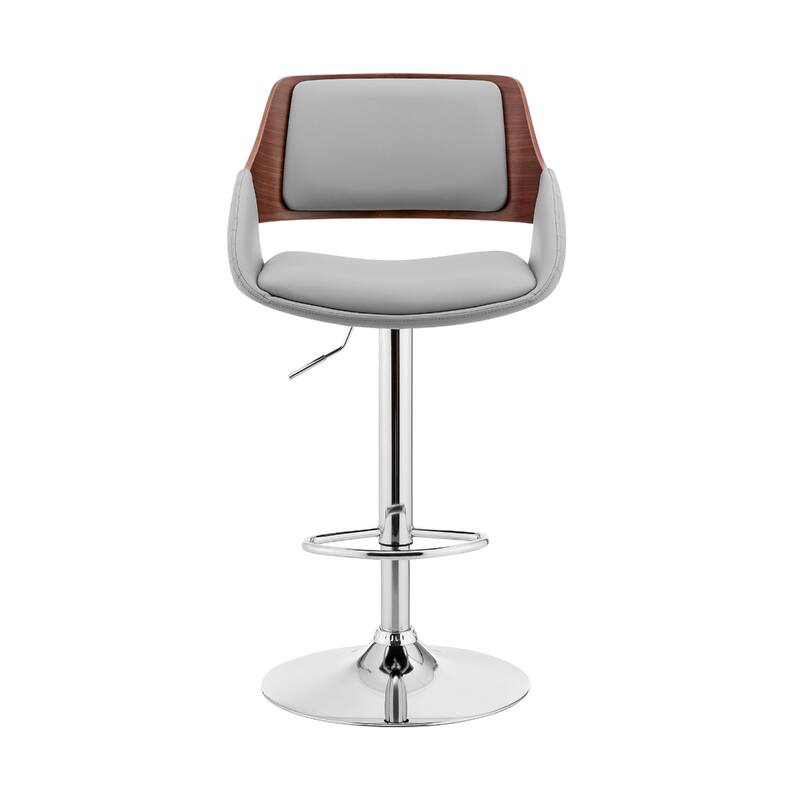 25" Grey Adjustable Faux Leather Swivel Bar Stool with Chrome Base Low Back and Footrest for Kitchen - 43”H x 21”W x 20”D