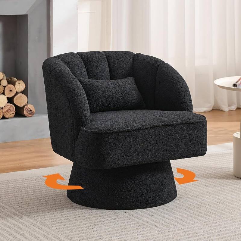 Velvet Upholstered 360° Swivel Accent Chair, Barrel Lounge Chair for Living, Bedroom Reading Nook