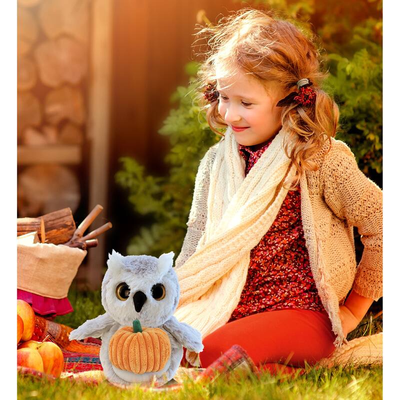 DolliBu Super Soft Owl Stuffed Animal with Pumpkin Decor Plush - 8.5 inches