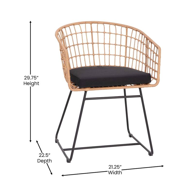 2PK Indoor/Outdoor Boho Rattan Rope Club Chairs-Seat Cushions