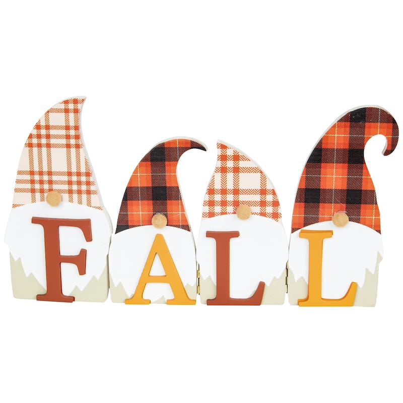 Plaid Gnomes Fall Harvest Wooden Sign - 10"