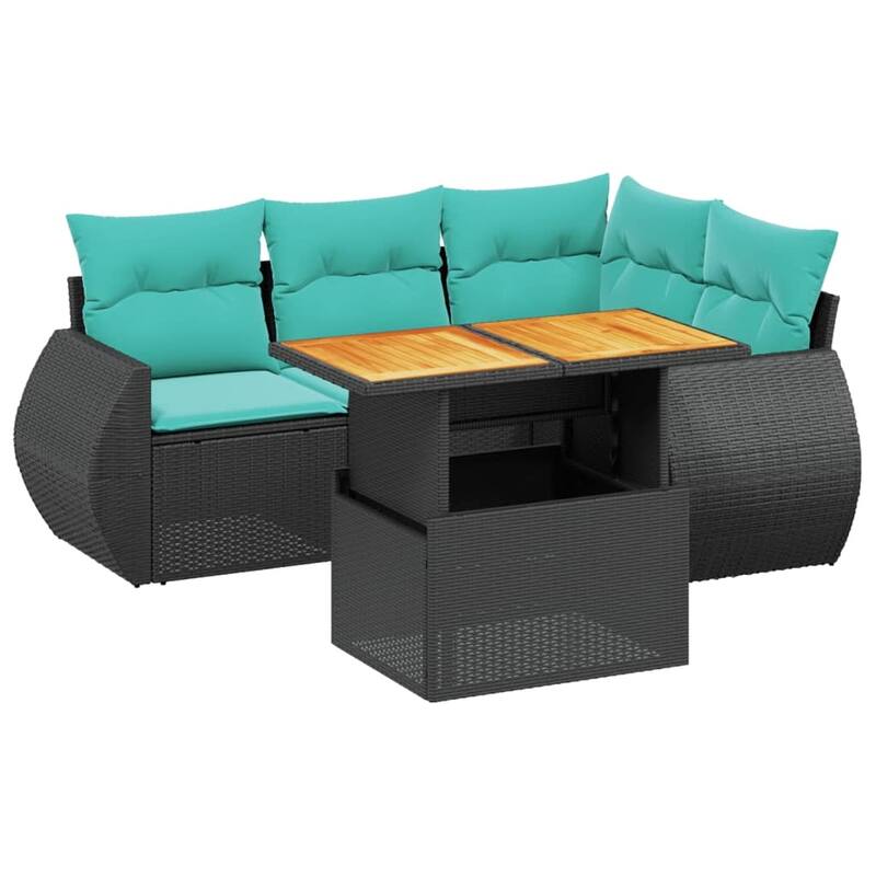 vidaXL Patio Sofa Set with Cushions Outdoor Furniture 5 Piece Poly Rattan - 24.4 x 24.4 x 27.2