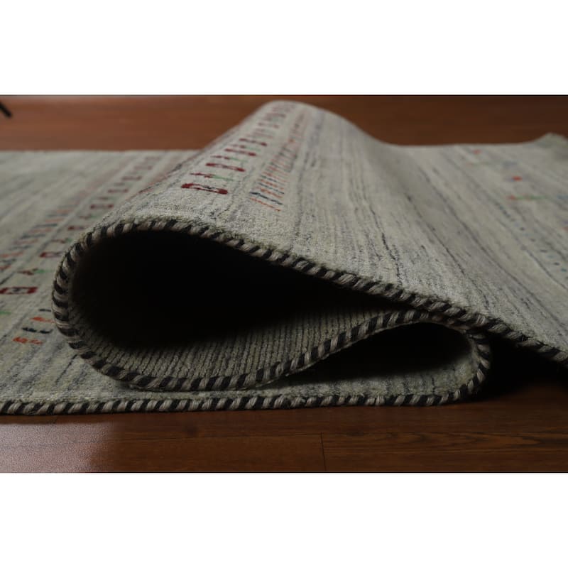 Hand Knotted Oriental 100% Wool Carpet Tribal Animal Pictorial Greys & Charcoal Gabbeh Area Rug - 8' 0'' X 5' 5''