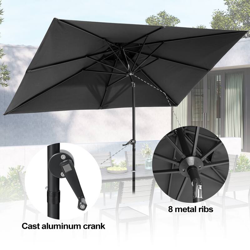 Pellebant Outdoor Patio 10 X 6.5 FT Double Top Market Umbrella with Wheels Base Stand