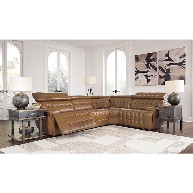 Signature Design by Ashley Temmpton Light Brown 4-Piece Reclining Sectional - 124.75"W x 92.5"D x 34.75"H