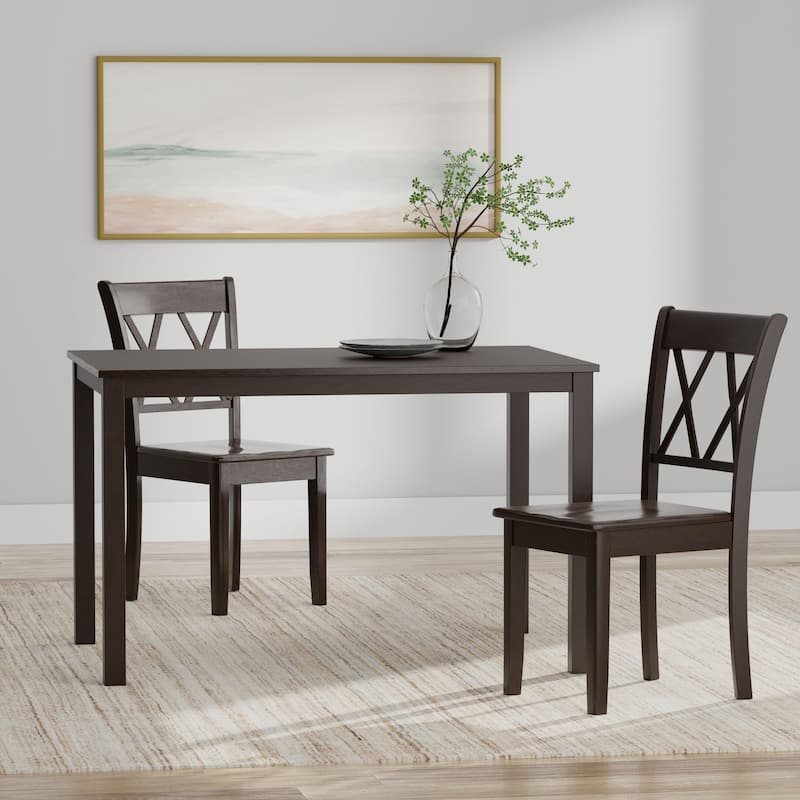 3-Piece Dining Set, 48" Rectangle Wood Table and Double X-Back Chairs