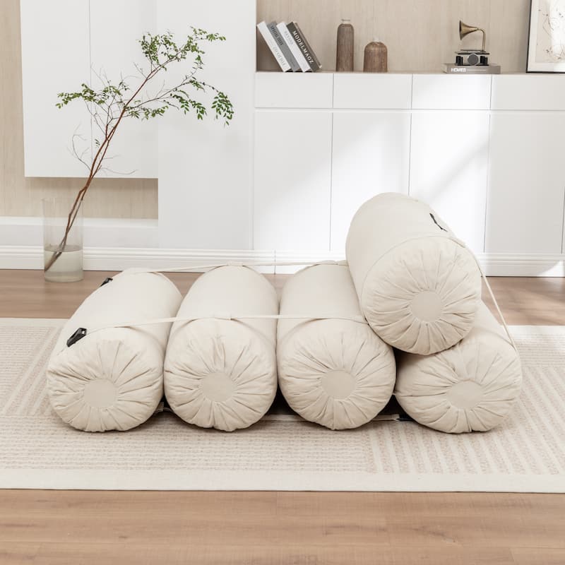 Versatile Lazy Sofa Corduroy Chaise Lounge Floor Couch Composed of 5 Cylindrical Pillows with Adjustable Straps