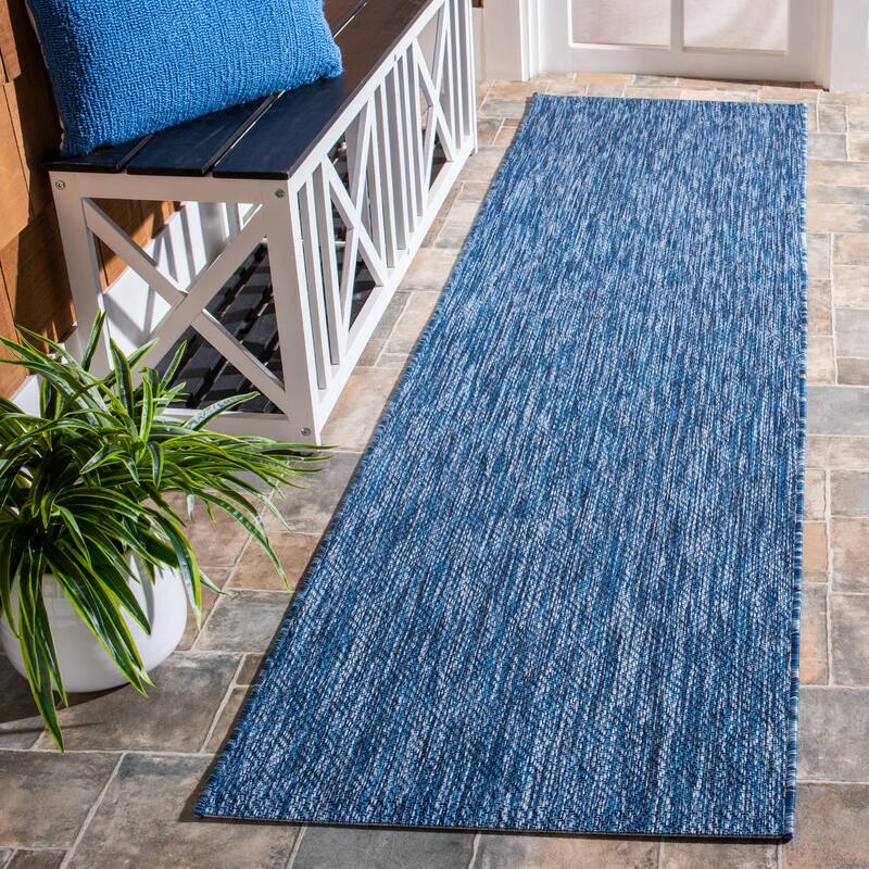 SAFAVIEH Courtyard Lumturie Indoor/Outdoor Waterproof Patio Rug - 2'3" x 18' Runner - Navy/Navy