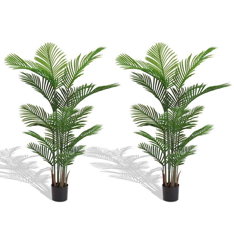 Artificial Areca Palm Plant, 5.2ft Tall Faux Tropical Dypsis Lutescens Tree in Pot, 2pcs/set - Green