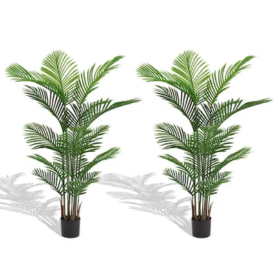 Artificial Areca Palm Plant, 5.2ft Tall Faux Tropical Dypsis Lutescens Tree in Pot, 2pcs/set