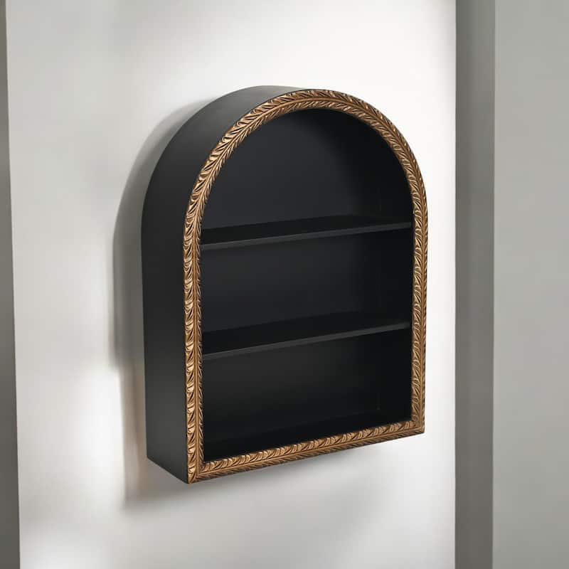 Mireza Ornate Framed Black & Gold 3 Tier Wooden Wall Shelf