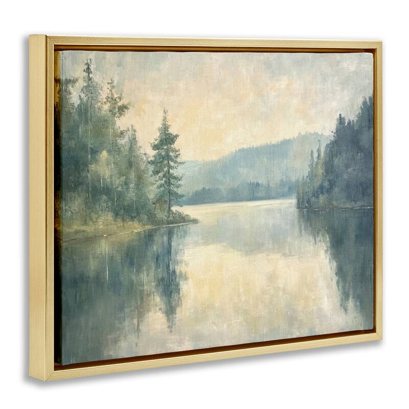Stupell Mountain's Reflection Landscape Framed Floater Canvas Wall Art Design By Petal Prints Design