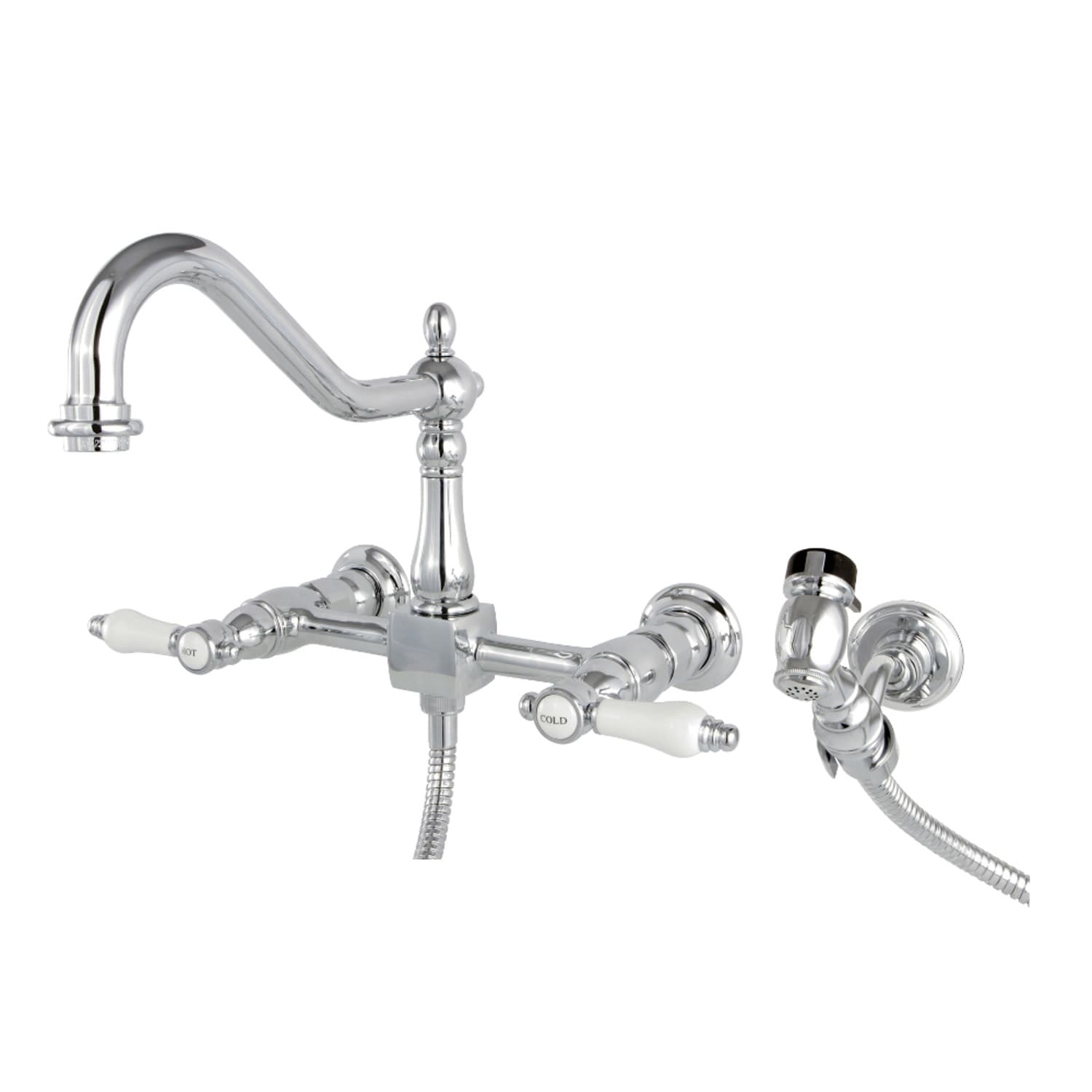 Kingston Brass Bel-Air Wall Mount Bridge Kitchen Faucet with Brass Sprayer