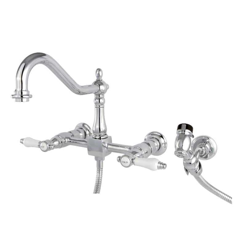 Kingston Brass Bel-Air Wall Mount Bridge Kitchen Faucet with Brass Sprayer - Polished Chrome