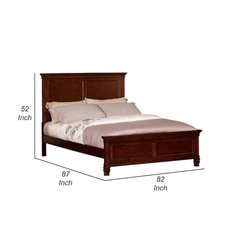 Umi King Size Bed, Classic Panel Design with Molded Details, Brown Wood