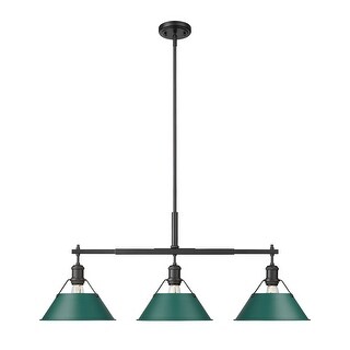 Yep by Golden Lighting Orwell 3-light Island Light in Matte Black and Pine Green shade - 3 Light Linear Pendant