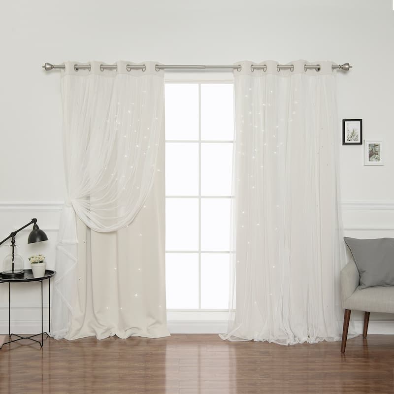 Aurora Home Star Punch Tulle Overlay Blackout Curtain Panel Pair - 52"W x 84"L - Biscuit