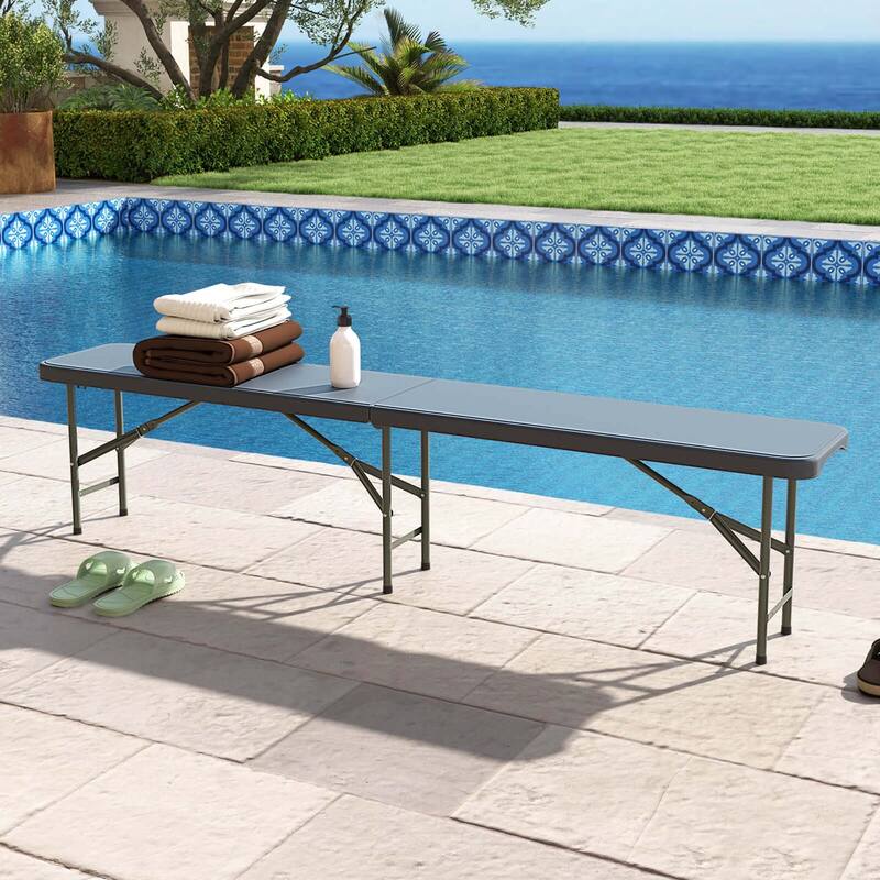 Costway 6 ft Plastic Folding Bench with 1320 LBS Capacity Handle & - See Details - Grey